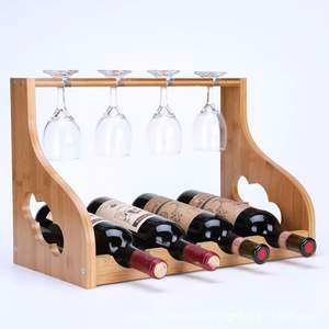 Wooden <b>Wine</b> Rack Rectangle Natural Color Durable Modern Style <b>For</b> Home Party Storage With <b>Bottle</b> And <b>Glass</b> Holder - Product Image 1