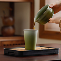 Service à thé Kung Fu en céramique style rétro, vert dégradé, avec logo, bol à matcha, théière, plateau à thé - Accessoires de cérémonie du thé Dehua pour la maison