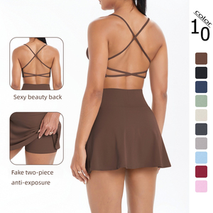 Ensemble de soutien-gorge et jupe de <span class=keywords><strong>tennis</strong></span> pour femmes Vêtements de fitness brossés avec logo à la taille pour la course à pied Golf Autres sports - Product Image 2
