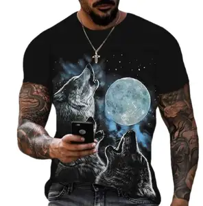 Été hommes imprimé animal tops casual grande taille loup 3D imprimé col rond pull à manches courtes T-shirt