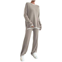 W-91 automne et hiver nouveau costume décontracté Abaya vêtements pour femmes couleur bloquant pull tricoté pantalon deux pièces ensemble