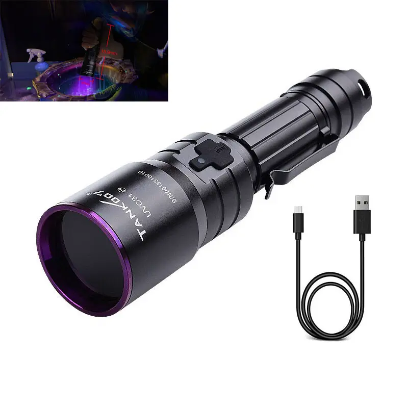 Tank007 high power USB NDT flashlight 365 nm blacklight rechargeable flash light torch 365nm UV LED flashlights