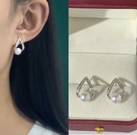 Boucles d'oreilles clous rondes en perles d'eau douce blanches de qualité supérieure, en argent S925, tendance unisexe