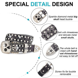 <span class=keywords><strong>Simon</strong></span> Belts Hommes Rétro Bling Bling Brillant Western Designer Strass PU <span class=keywords><strong>Ceinture</strong></span> Brillant Clouté Diamant Cristal Pierre Alliage - Product Image 2