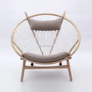 Creative Nordic Wheel Design Wooden Leisure Chair Big Round Weaving Lounge Chairs with Cushion