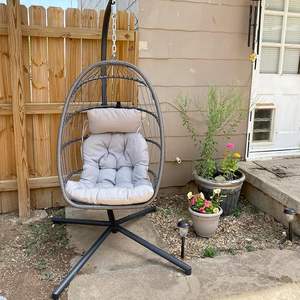 Fauteuil suspendu en forme d'œuf avec support, fauteuil suspendu en rotin pour intérieur extérieur chambre à coucher patio fauteuil suspendu en forme de panier - Product Image 1