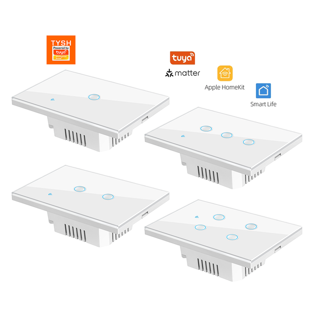 TYSH Smart Life Waterproof Smart Wifi Wireless Remote Wall Switches for Matter 1-4 Gang Alexa Google Home EU/UK/US Tempered