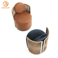 Canapé en cuir de salon de style nordique de luxe, fauteuil de détente orange avec ottoman, réplique de meubles d'extérieur modernes
