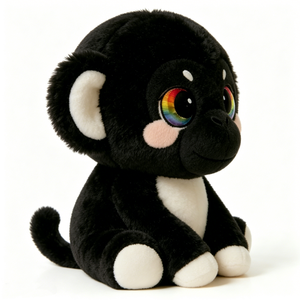 Peluche de mono negro personalizable con ojos arcoíris y mejillas rosadas para niños - Product Image 1