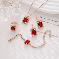 Parure de bijoux de luxe en alliage de zircon coloré avec boucles d'oreilles carrées vertes, bague, bracelet et collier pour femme - Cadeau de mariage ou de fête