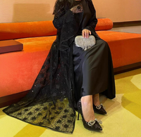 Robe longue Abaya Kaftan à manches longues avec dentelle brodée de fleurs et sequins, taille plus, mode modeste, vêtements pour le Ramadan et l'Aïd