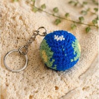 Porte-clés créatif tricoté à la main en laine bleue, porte-clés en peluche couleur terre, porte-clés tricoté à la main couleur terre, pendentif populaire