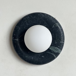Natural <b>Marble</b> Wall Lamp Round Plaster Base Frosted <b>Glass</b> Sphere Light For Bedroom Hallway - Product Image 3