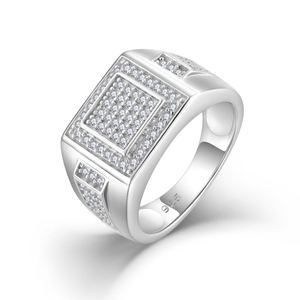 Hip Hop Người Đàn Ông Của Sterling Bạc Vuông Moissanite Vòng Thiết Kế Sang Trọng <span class=keywords><strong>Micro</strong></span> Pave Thiết Lập Moissanite Người Đàn Ông Nhẫn Trang Sức Cho Groommen - Product Image 1