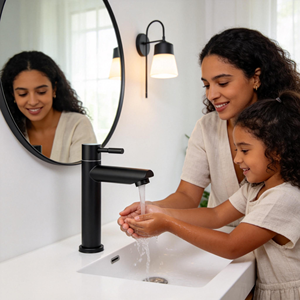 Grifo de Lavabo Moderno de Acero Inoxidable, Monomando, Negro Mate, Cerámico, Ahorrador de Agua, Antisalpicaduras, Sin Plomo, para Uso Doméstico y Comercial - Product Image 1