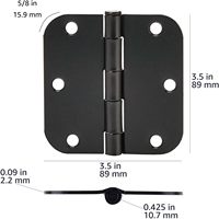 Charnières de porte intérieures robustes en acier For Basics, à rayon arrondi de 5/8 po, avec vis incluses, 3,5 po x 3,5 po, noir mat, lot de 18