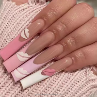 Faux ongles à presser en acrylique, longue tenue, application facile, réutilisables, couvrance totale, style French, finition mate, forme carrée, estampage doré, couleur personnalisable