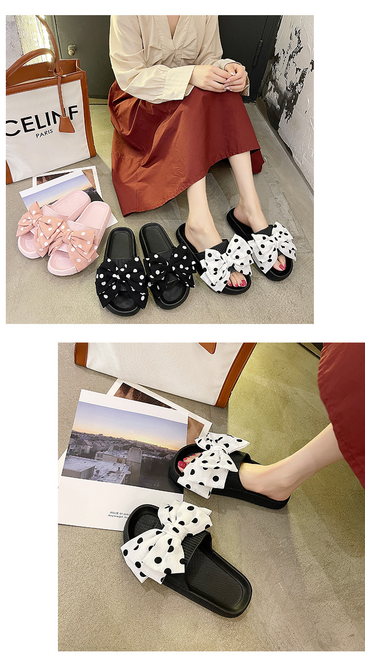 Cute Bow Slippers for Women Summer Beach Shoes Soft Sole Indoor Non-slip Slides Sandals