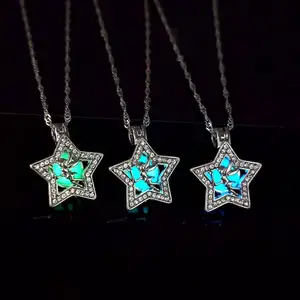 2312 Novo japonês e coreano moda cheia de cinco pontas estrela flor fada colar luminoso colar de corrente feminina