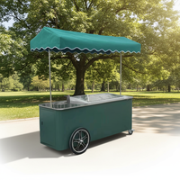 Chariot de Vente de Gelato et Crème Glacée Robuste à Pousser à la Main avec Évier et Congélateur à Plateau Froid
