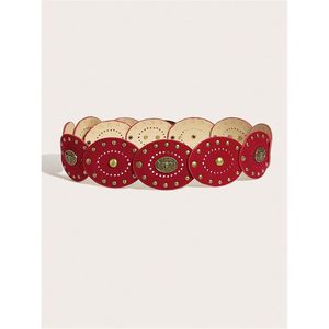 Ceinture pour femme FOXA style western bohème avec rivets métalliques et boucle à plaque, style cowgirl vintage - Product Image 2
