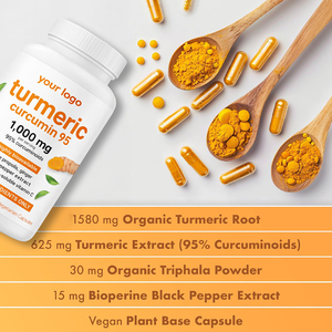 강황 커큐민 보충제, 트리팔라 함유, 1회 제공량당 2250mg, GMO 프리, 비건 캡슐, 성인용, 전반적인 건강 증진 - Product Image 2