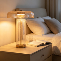 Lampe de table en verre craquelé de luxe, abat-jour en forme de champignon, base en cuivre, lumière LED chaude, pour chevet, chambre, salon, hôtel