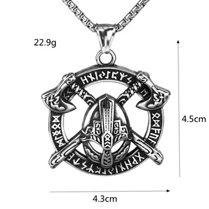 Collier pendentif casque de Viking en acier inoxydable nordique pour homme, avec design runique, forme d'épée, asymétrie géométrique, cadeau pour vêtements - Product Image 5