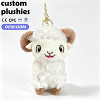 Llavero de Peluche de Oveja de Lana Rizada Kawaii Personalizado, Lindo Ovejón Blanco de Peluche con Cuernos Grandes, Adorno para Bolsa, Regalo para Niños