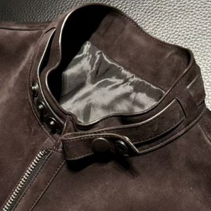 Nouvelle Veste Biker à Col Montant TF 2026 - Cuir Daim Mélange d'Agneau Importé d'Espagne Noir Ébène pour <span class=keywords><strong>Homme</strong></span> - Vêtement d'extérieur Décontracté en Cuir - Product Image 3