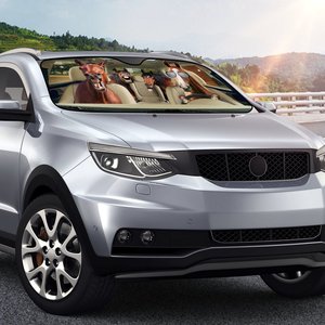 Pare-soleil de pare-brise avant de <span class=keywords><strong>voiture</strong></span> à <span class=keywords><strong>ventouse</strong></span>, imprimé feuille d'aluminium, motif cheval portant des lunettes de soleil, produit transfrontalier très vendu - Product Image 3