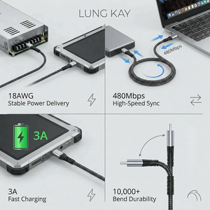 Cable USB C a Micro USB LUNG KAY, Carga Rápida de 3A, Sincronización de Datos de 480 Mbps, Núcleo de Cobre Puro, Carcasa de Aluminio con Trenzado de Nailon para Laptop - Product Image 2