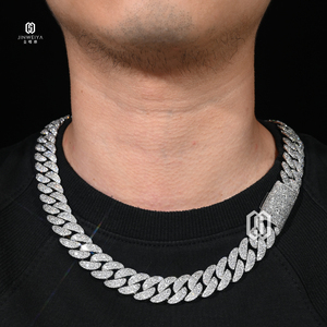 Chaîne cubaine Miami pour <span class=keywords><strong>homme</strong></span>, 16 mm, en laiton plaqué <span class=keywords><strong>argent</strong></span>, sertie de moissanite, style hip-hop, effet glacé - Product Image 4