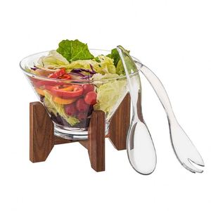 Juego de Tazones Grandes Transparentes de Acrílico para Mezclar y Servir Ensaladas con Tenedores y Cucharas - Product Image 2