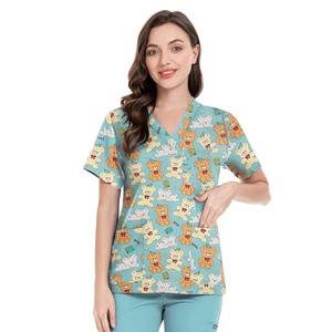 Ensembles <span class=keywords><strong>de</strong></span> blouses en coton imprimé dessin animé, tissu Dobby, uniformes <span class=keywords><strong>de</strong></span> travail pour médecins, infirmières, pédiatres, dentistes, hôpitaux, Noël, Halloween, ODM - Product Image 5