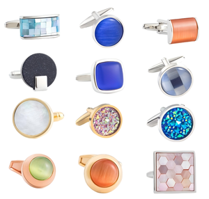 Gemelli JINJIE Promozionali per Uomo, Accessorio per Camicia da Completo, Alla Moda con Occhio di Gatto e Agata, Gemelli in Ottone per Smoking da Matrimonio - Product Image 1