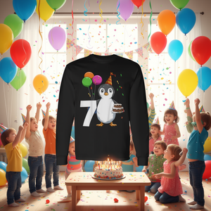 T-shirt à manches longues pour enfants, tenue de fête d'anniversaire du 7e anniversaire, motif pingouin - Product Image 3