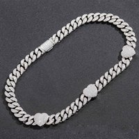 Chaîne cubaine en forme de cœur de 15 mm avec zircone cubique, collier hip-hop tendance pour homme en stock, chaîne Miami, bijoux bling pour rappeur, cadeau