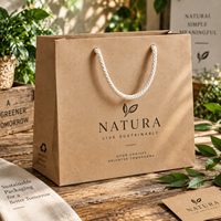 Sac de courses en papier kraft écologique et recyclable, avec ruban en corde de coton durable, impression sérigraphique, logo personnalisé, emballage promotionnel