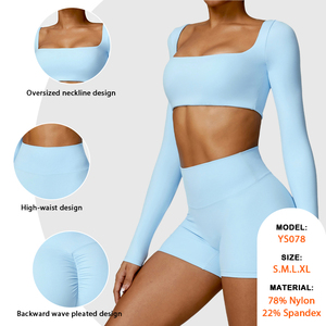 New Lady Fitness Gym Workout <strong>Set</strong> Soft Nude Feeling Fabric <strong>Sports</strong> <strong>Bra</strong> Crop Top Long Sleeve Yoga Shorts <strong>Leggings</strong> <strong>Set</strong> for Women - Product Image 2