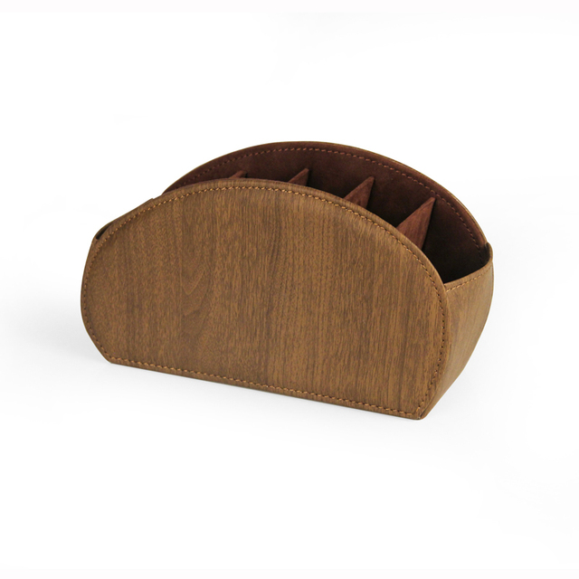 Faux Leather Wood Grain TV Remote Control Holder Desk Organizer for Office or Home Decoration