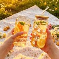 Gobelets en verre tendance et personnalisables pour boissons froides, bubble tea et bière réfrigérée, avec paille et couvercle en bambou