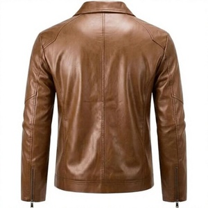 Veste de moto décontractée chauffante en cuir PU marron pour homme, col mandarin, fermeture éclair, coupe ajustée, couleur unie, pour l'hiver - Product Image 2