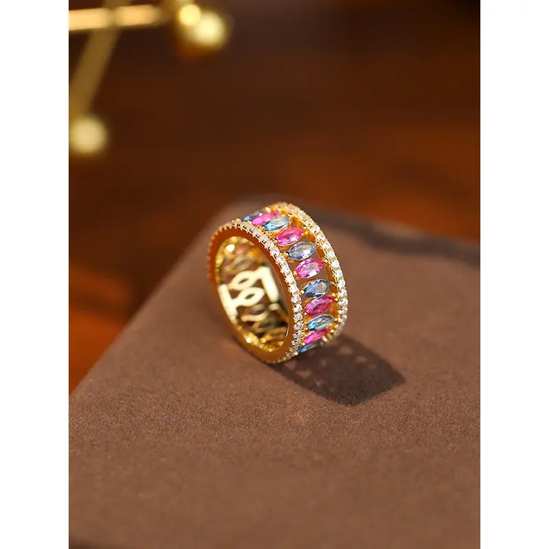 Joyería colorida de Zirconia cúbica, anillos personalizados de Plata de Ley 925 dos en uno para mujer