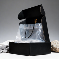 Boîte d'expédition personnalisée en carton ondulé robuste noir mat carrée avec rabat supérieur pour l'e-commerce, impression personnalisée pour l'emballage de produits de soins personnels et de cadeaux
