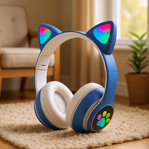 Myrva Cat Ear Headphones Over Ear Wireless Bluetooth 5.3 RGB Light <b>Gaming</b> Touch <b>Control</b> Blue - Product Image 2
