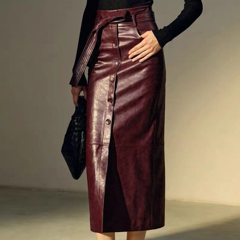 5322 Autumn and Winter New Oil Wax Sheepskin High Waist Lace Opening Hip Wrapping Half Body Long Dress