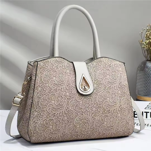 Sac fourre-tout grande capacité en cuir PU brodé couleur unie, tendance 2025, pour femme - Product Image 1