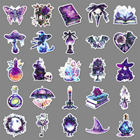 50 feuilles d'autocollants laser effet flash Sorcière Magique, best-seller transfrontalier, pour Halloween, DIY créatif, imperméables, thème dessin animé pour agenda