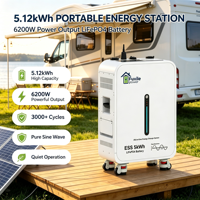 Système de stockage d'énergie tout-en-un LiFePO4 5,12 kWh 6200 W, 6000 cycles, sortie onde sinusoïdale pure, prêt à l'emploi, avec roulettes mobiles